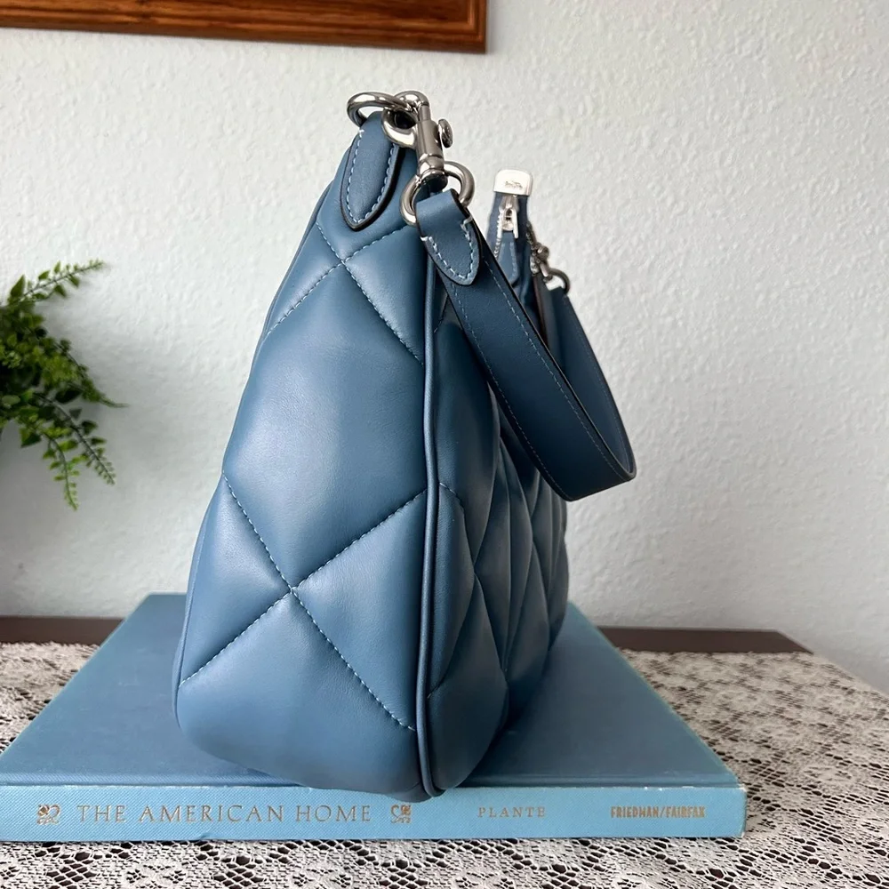 Coach Teri Diamond Quilted Hobo Silver Light Mist - Picture 11 of 14